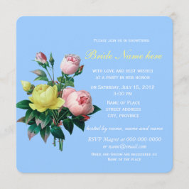 ピンクかわいらしと黄色のバラの花ブライダルシャワー 招待状