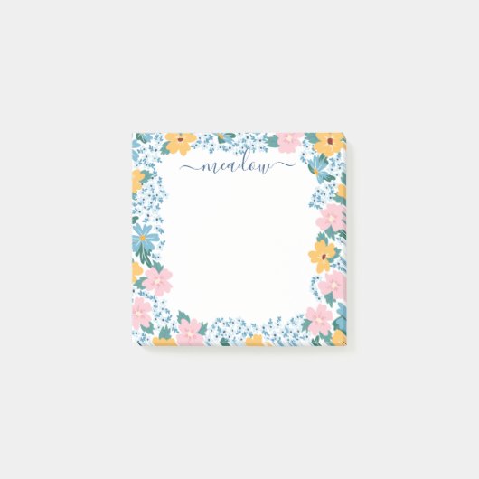 ピンクかわいらしと黄色のフローラ枠 ポストイット (正面)