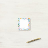 ピンクかわいらしと黄色のフローラ枠 ポストイット (デスク上)