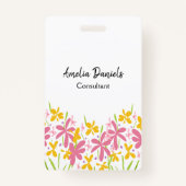 ピンクかわいらしと黄色のフローラ バッジ (正面)