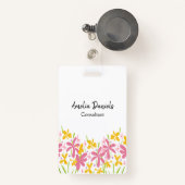 ピンクかわいらしと黄色のフローラ バッジ (正面リトラクタブル付き)