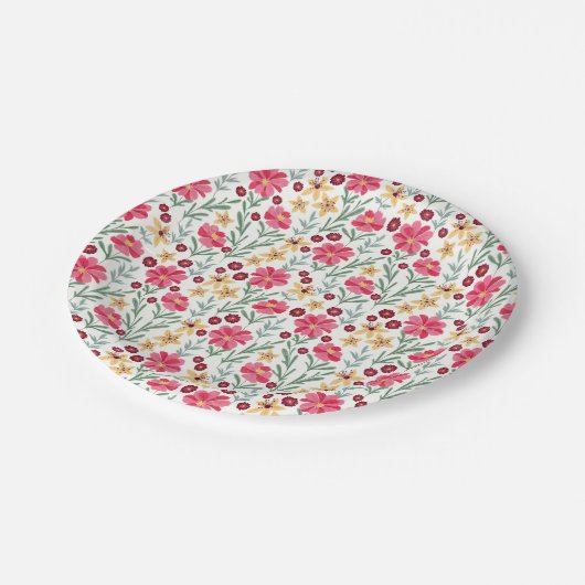 ピンクかわいらしと黄色のヴィンテージ花柄 ペーパープレート (アングル)