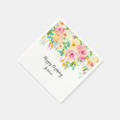 ピンクかわいらしと黄色の水色フローラ スタンダードカクテルナプキン (角)