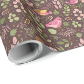 ピンクかわいらしと黄色の鳥と葉の子供 ラッピングペーパー (ロールコーナー)