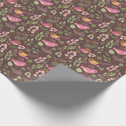 ピンクかわいらしと黄色の鳥と葉の子供 ラッピングペーパー (角)