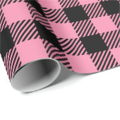 ピンクかわいらしと黒のバッファローのプレイド ラッピングペーパー (ロールコーナー)