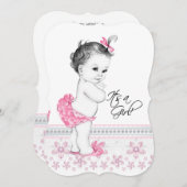 ピンクかわいらしと黒のベビーガールシャワー 招待状 (正面/裏面)