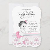 ピンクかわいらしと黒のベビーガールシャワー 招待状 (裏面)
