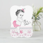 ピンクかわいらしと黒のベビーガールシャワー 招待状 (スタンド正面)