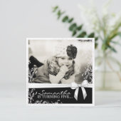 ピンクかわいらしと黒の誕生日パーティーの招待 招待状 (スタンド正面)