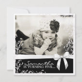 ピンクかわいらしと黒の誕生日パーティーの招待 招待状 (正面)