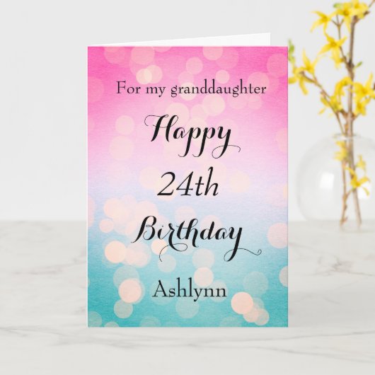 ピンクかわいらしと《写真》ぼけ味24番目の誕生日カード カード (黄色い花)