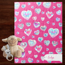 ピンクかわいらしに3Dスパークリスタルジェムストーンハート ジグソーパズル