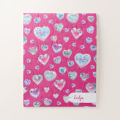 ピンクかわいらしに3Dスパークリスタルジェムストーンハート ジグソーパズル (縦)