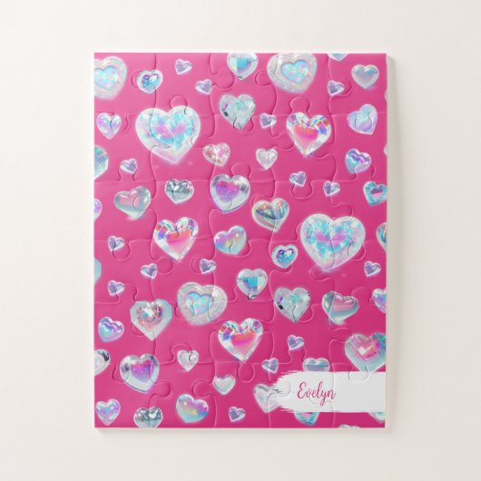 ピンクかわいらしに3Dスパークリスタルジェムストーンハート ジグソーパズル (縦)