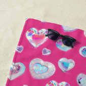 ピンクかわいらしに3Dスパークリスタルジェムストーンハート ビーチタオル (インサイチュ)