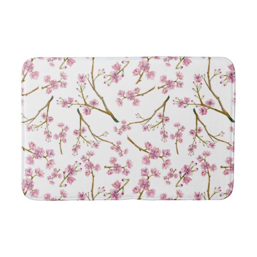 ピンクかわいらしのさくらんぼ花の水の色パターン バスマット (正面)