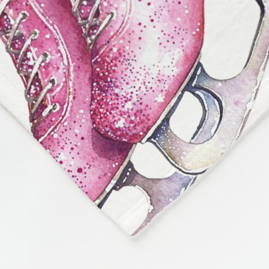 ピンクかわいらしのアイススケート フリースブランケット (角)