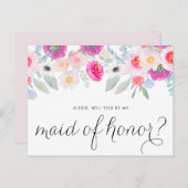 ピンクかわいらしのアネモネスが私のメイド・オブ・オーナー(花嫁付き添い人) インビテーションポストカード (正面/裏面)