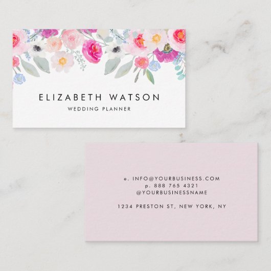 ピンクかわいらしのアネモネスとバラフローラ 名刺 (正面/裏面)