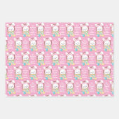 ピンクかわいらしのイースターパーソナライズされたバニーの子供 ラッピングペーパーシート (正面2)