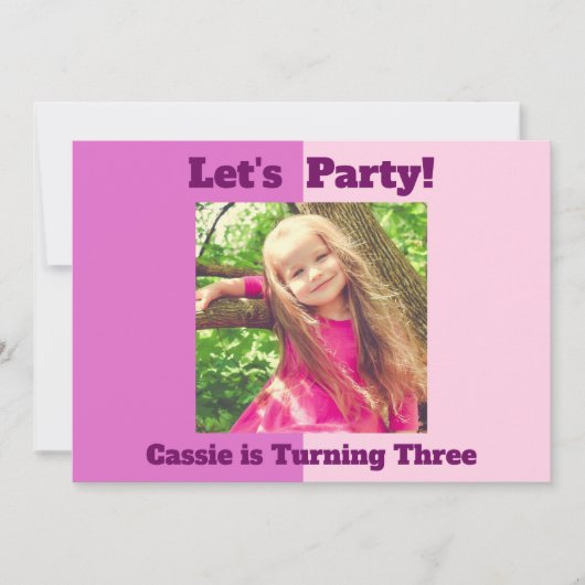 ピンクかわいらしのカスタム子供たちフォトガールズバースデーパーティー 招待状 (正面)