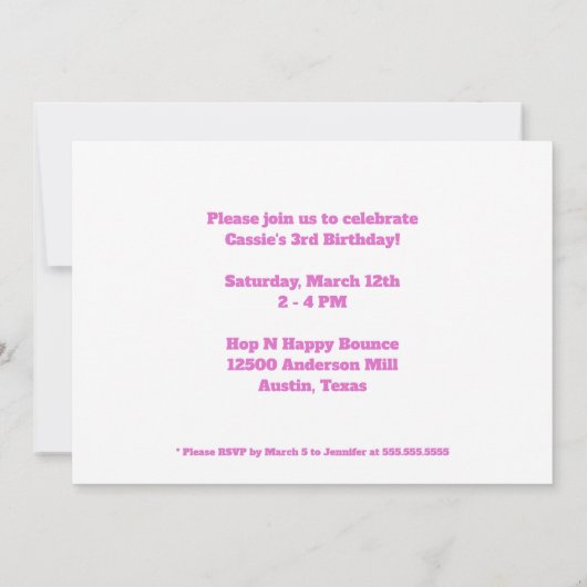 ピンクかわいらしのカスタム子供たちフォトガールズバースデーパーティー 招待状 (裏面)