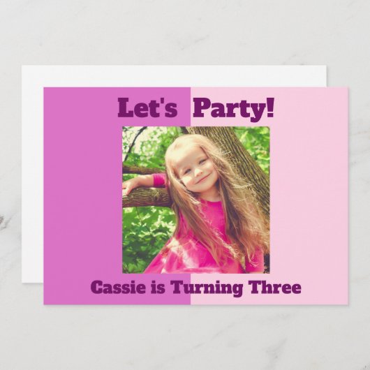 ピンクかわいらしのカスタム子供たちフォトガールズバースデーパーティー 招待状 (正面/裏面)