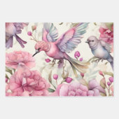 ピンクかわいらしのカーネーション美しいピンクの紫色の鳥 ラッピングペーパーシート (正面)