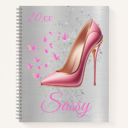 ピンクかわいらしのキラキラのハイヒール靴 | ノートブック (正面)