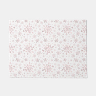 ピンクかわいらしのクリスマスの雪が冬の白 ドアマット