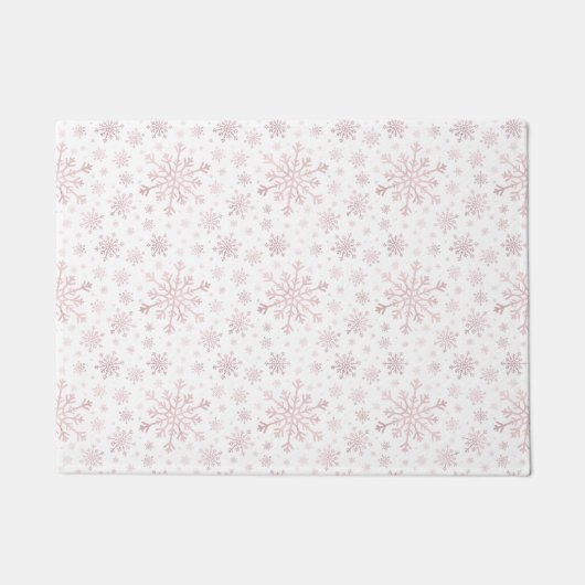 ピンクかわいらしのクリスマスの雪が冬の白 ドアマット (正面)