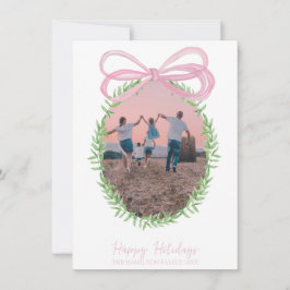 ピンクかわいらしのクリスマスコケット弓リース写真 シーズンカード