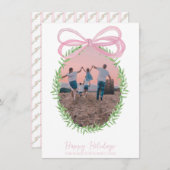 ピンクかわいらしのクリスマスコケット弓リース写真 シーズンカード (正面/裏面)