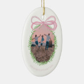 ピンクかわいらしのクリスマスコケット弓リース写真 セラミックオーナメント (右)
