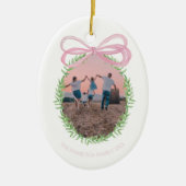 ピンクかわいらしのクリスマスコケット弓リース写真 セラミックオーナメント (正面)