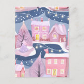 ピンクかわいらしのクリスマスタウン | 水色ガーリー シーズンポストカード (正面)