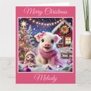 ピンクかわいらしのクリスマスブタの農場 カード