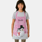 ピンクかわいらしのクリスマス雪だるまパーソナライズされたキッズ エプロン (インサイチュ)