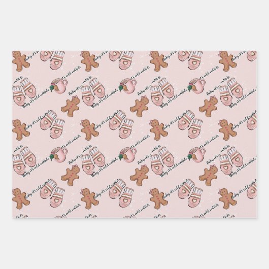 ピンクかわいらしのクリスマス ラッピングペーパーシート (正面3)