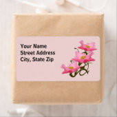 ピンクかわいらしのケシの縁ど花三つ ラベル (インサイチュ)