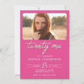 ピンクかわいらしのサイエレガントンストーン21歳の誕生日の写真 招待状 (正面)