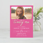 ピンクかわいらしのサイエレガントンストーン21歳の誕生日の写真 招待状 (スタンド正面)