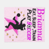 ピンクかわいらしのサパーソナライズされたッカー少女ブランケット フリースブランケット (正面(横))