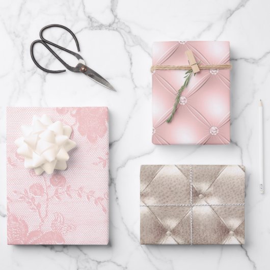 ピンクかわいらしのシャンパングラム ラッピングペーパーシート (正面)
