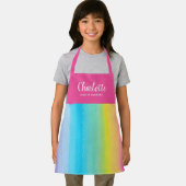 ピンクかわいらしのストラップ付き水彩虹 |名前 エプロン (インサイチュ)