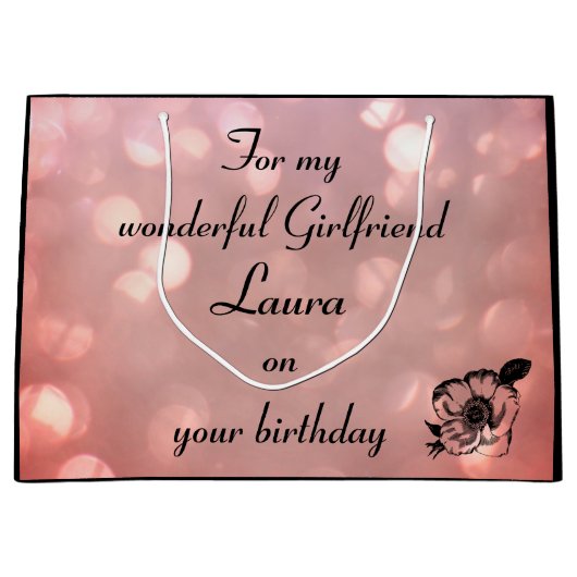 ピンクかわいらしのスパークルガールフレンド誕生日 ラージペーパーバッグ (正面)