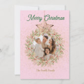 ピンクかわいらしのスパークルクリスマスカスタム写真 シーズンカード (正面)