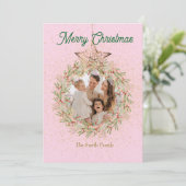 ピンクかわいらしのスパークルクリスマスカスタム写真 シーズンカード (スタンド正面)