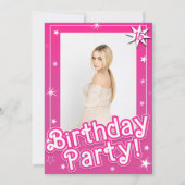 ピンクかわいらしのスパークルスター誕生日パーティー写真 招待状 (裏面)